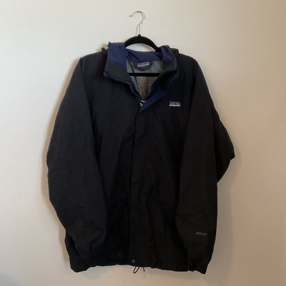 Vintage Patagonia Liquid Sky Gore-Tex Jacket Black Navy Hooded Shell 2001 Mens L